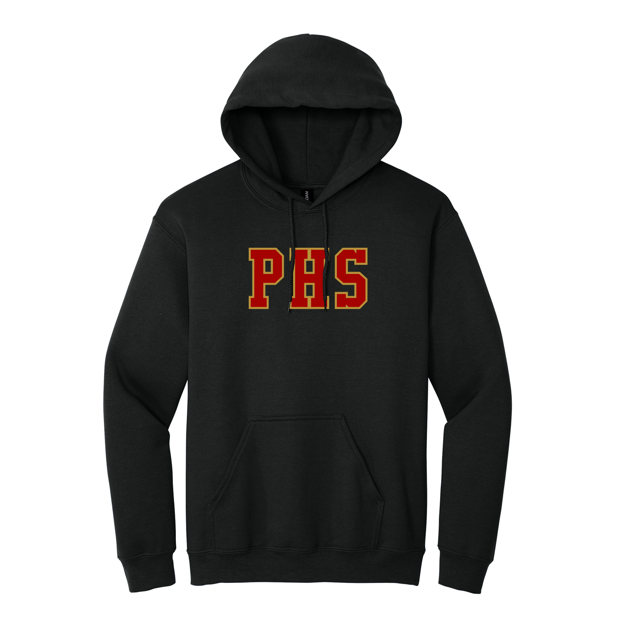 Custom tackle twill applique hoodie. Your letters will be sewn onto the chest of a 8 ounce Gildan hooded sweatshirt.