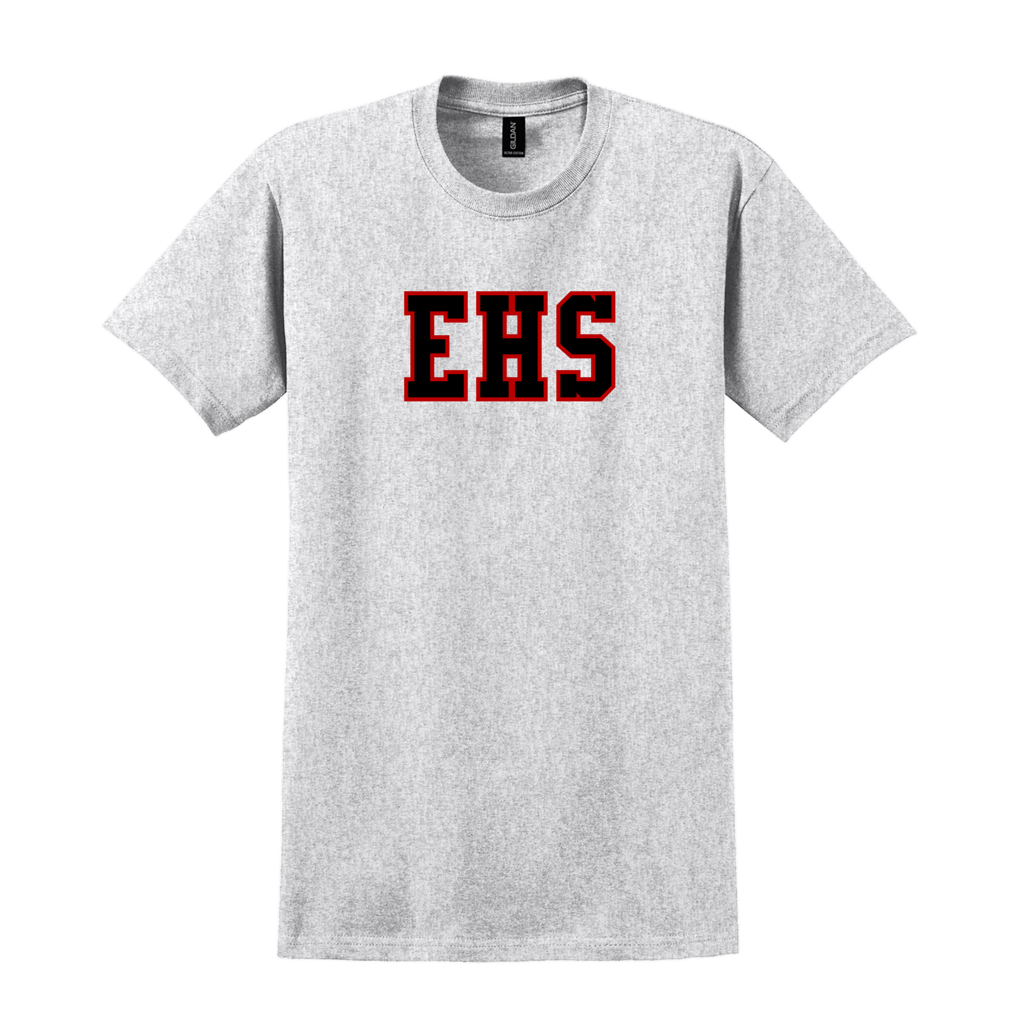 Custom tackle twill applique t-shirt. Your letters will be sewn onto the chest of a 6 ounce 100% cotton Gildan t-shirt.